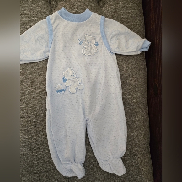 Set Of 4 Vintage Baby Blue Rompers Sets Carter's, Bright Future, Baby Bear - Picture 14 of 16